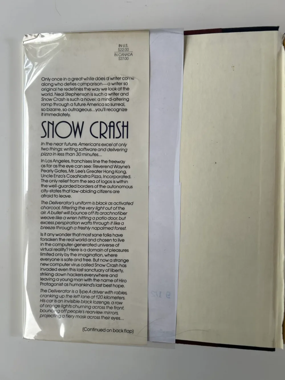 The inner front flap of an original dust jacket, with the printed cover price visible. Clipping this corner off lowers the value.