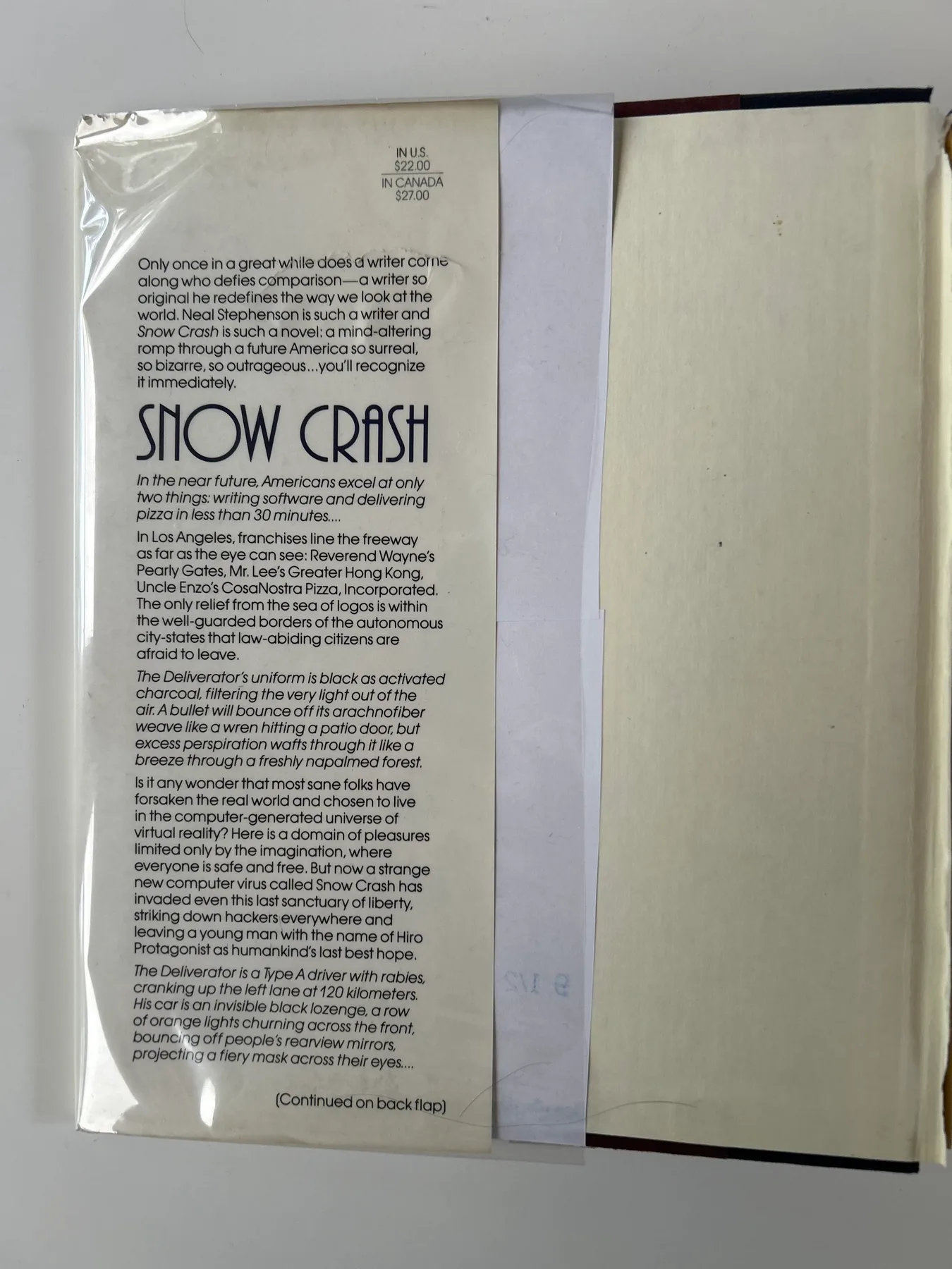 Dust jacket flap — Snow Crash